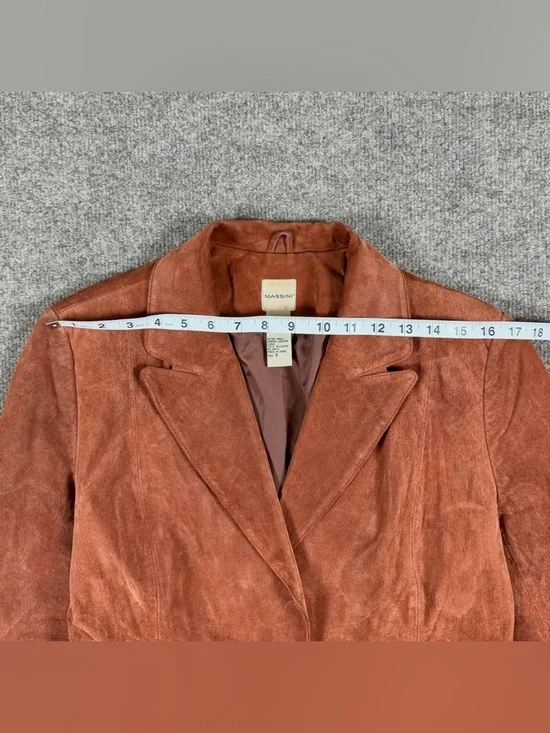 Massini Rust Brown Suede Leather Blazer Jacket Women’s Small Preppy Lightweight - Picture 7 of 9